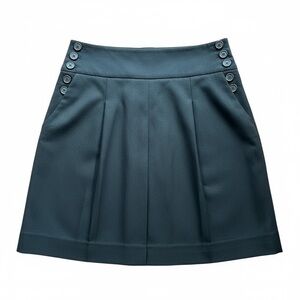 J. CREW 100% WOOL SAILOR SKIRT BLACK FRONT PLEAT SIDE BUTTONS SIZE 8